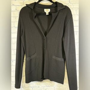 Talbots Black Cotton Blend Classic Dark Academia Knit Sweater Blazer Jacket M